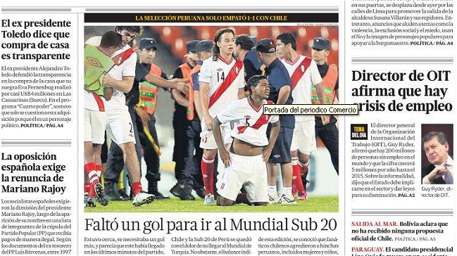 Prensa peruana mezcló decepción y orgullo tras eliminación de la sub 20 Prensa peruana mezcló decepción y orgullo tras eliminación de la sub 20