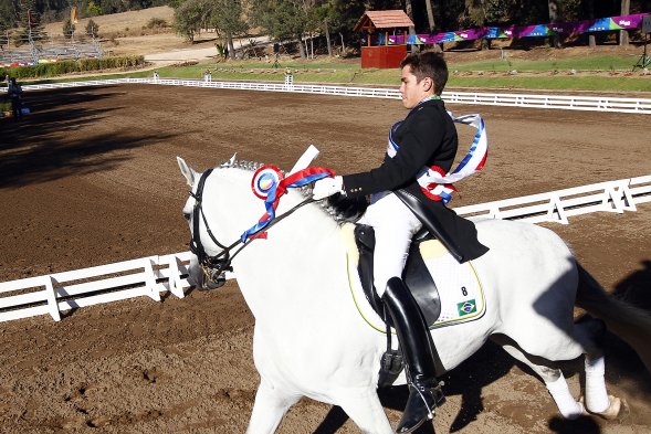 Este martes se realizaron las pruebas de adiestramiento individual de equitación en los Juegos Sudamericanos de Santiago 2014. El brasileño Joao Victor Oliva se quedó con la medalla de oro.
Este martes se realizaron las pruebas de adiestramiento individual de equitación en los Juegos Sudamericanos de Santiago 2014. El brasileño Joao Victor Oliva se quedó con la medalla de oro.