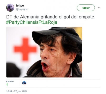 Este jueves, la selección chilena igualó 1-1 con Alemania por Copa Confederaciones y los fanáticos de la Roja se tomaron las redes sociales para comentar el duelo con sus memes. Este jueves, la selección chilena igualó 1-1 con Alemania por Copa Confederaciones y los fanáticos de la Roja se tomaron las redes sociales para comentar el duelo con sus memes.