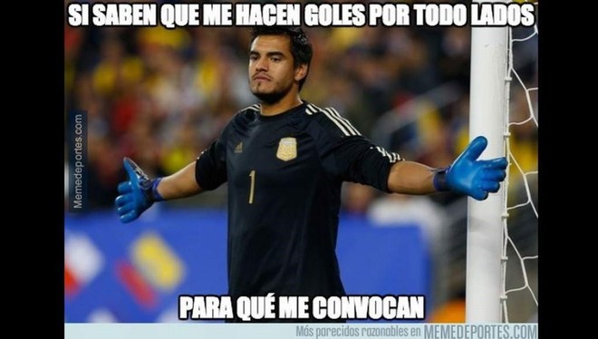 Tanto Lionel Messi, quien no jugó tras no haber sido convocado, como el meta Sergio Romero, sindicado como el principal responsable de la derrota, fueron los grandes protagonistas de los memes por la caída de Argentina ante Brasil. Tanto Lionel Messi, quien no jugó tras no haber sido convocado, como el meta Sergio Romero, sindicado como el principal responsable de la derrota, fueron los grandes protagonistas de los memes por la caída de Argentina ante Brasil.