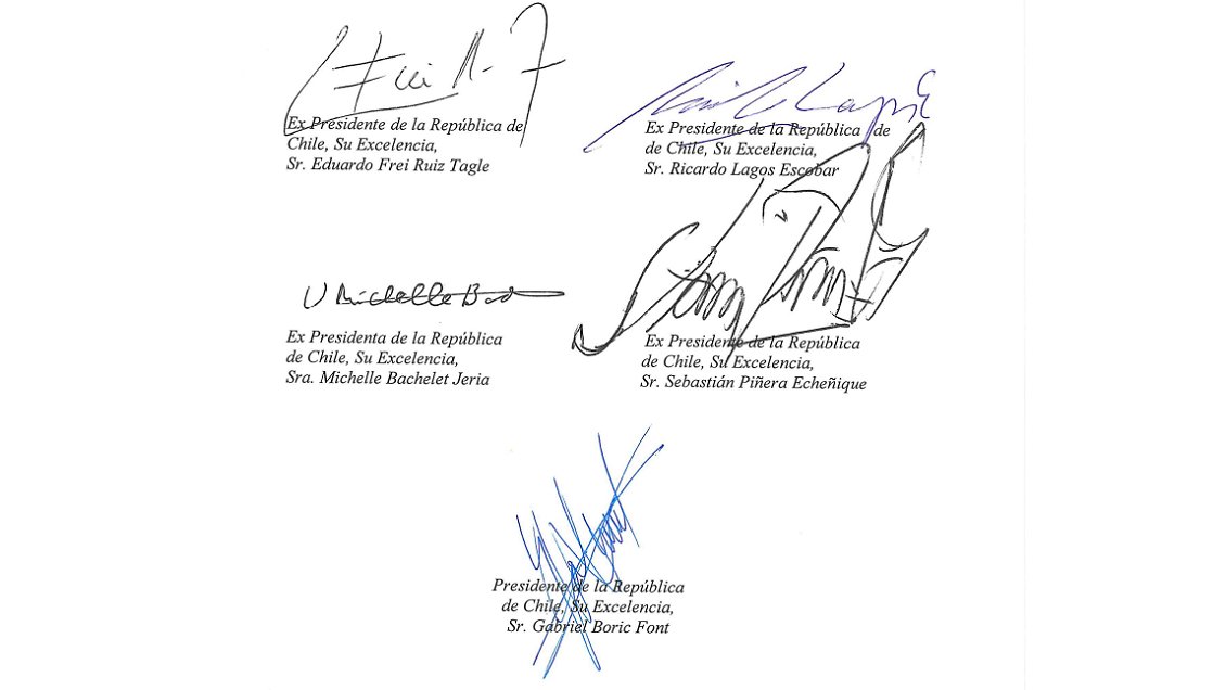 Firmado por Frei, Lagos, Bachelet, Piñera y Boric: 