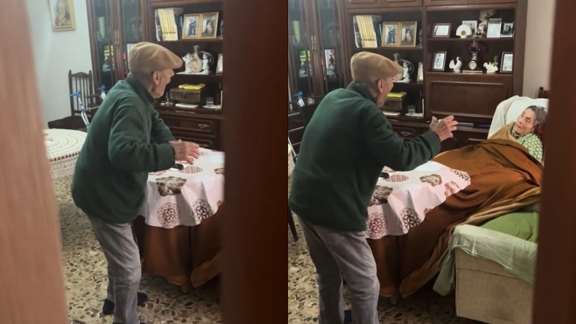 Graban a adulto mayor bailándole a su esposa con Alzheimer para animarla Graban a adulto mayor bailándole a su esposa con Alzheimer para animarla