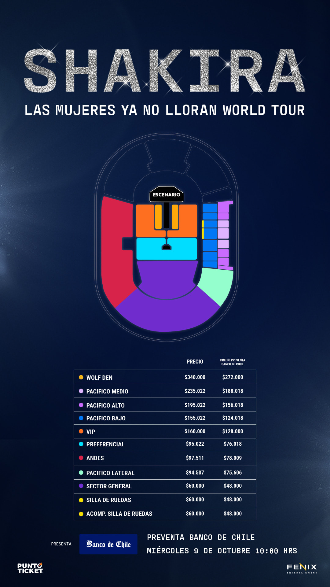 Mapa de precios shakira en chile 2025