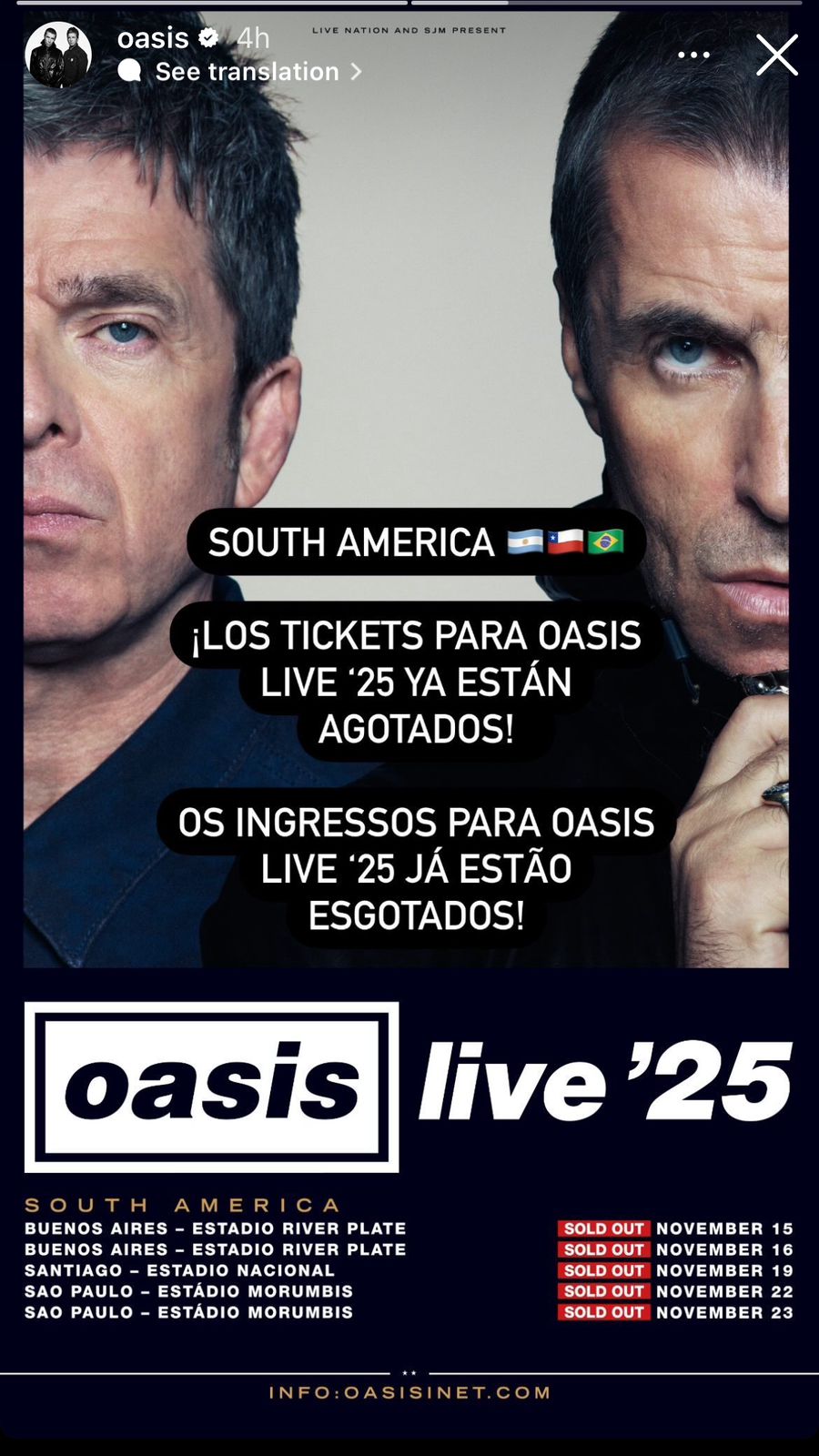 Oasis hizo sold out en Sudamérica