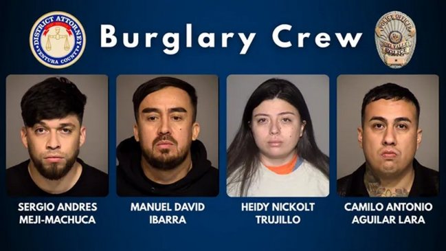 Cuatro chilenos fueron detenidos en California por robo en joyería