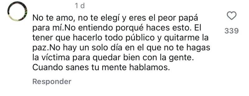Hija de Juan Pablo Sáez respondió duramente a su padre