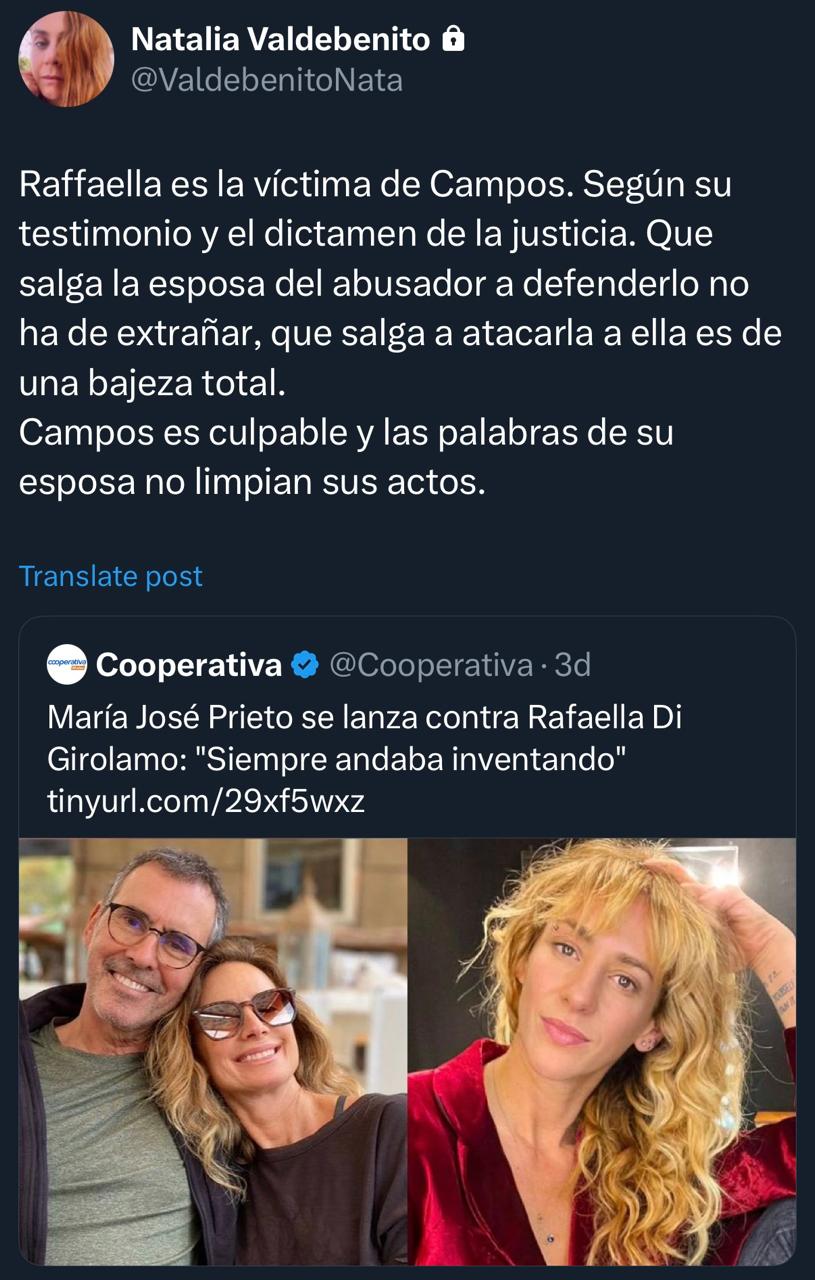 Natalia Valdebenito criticó a María José Prieto