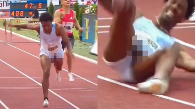 Viral accidente: Atleta estadounidense ganó prueba de 400 metros vallas con los genitales afuera