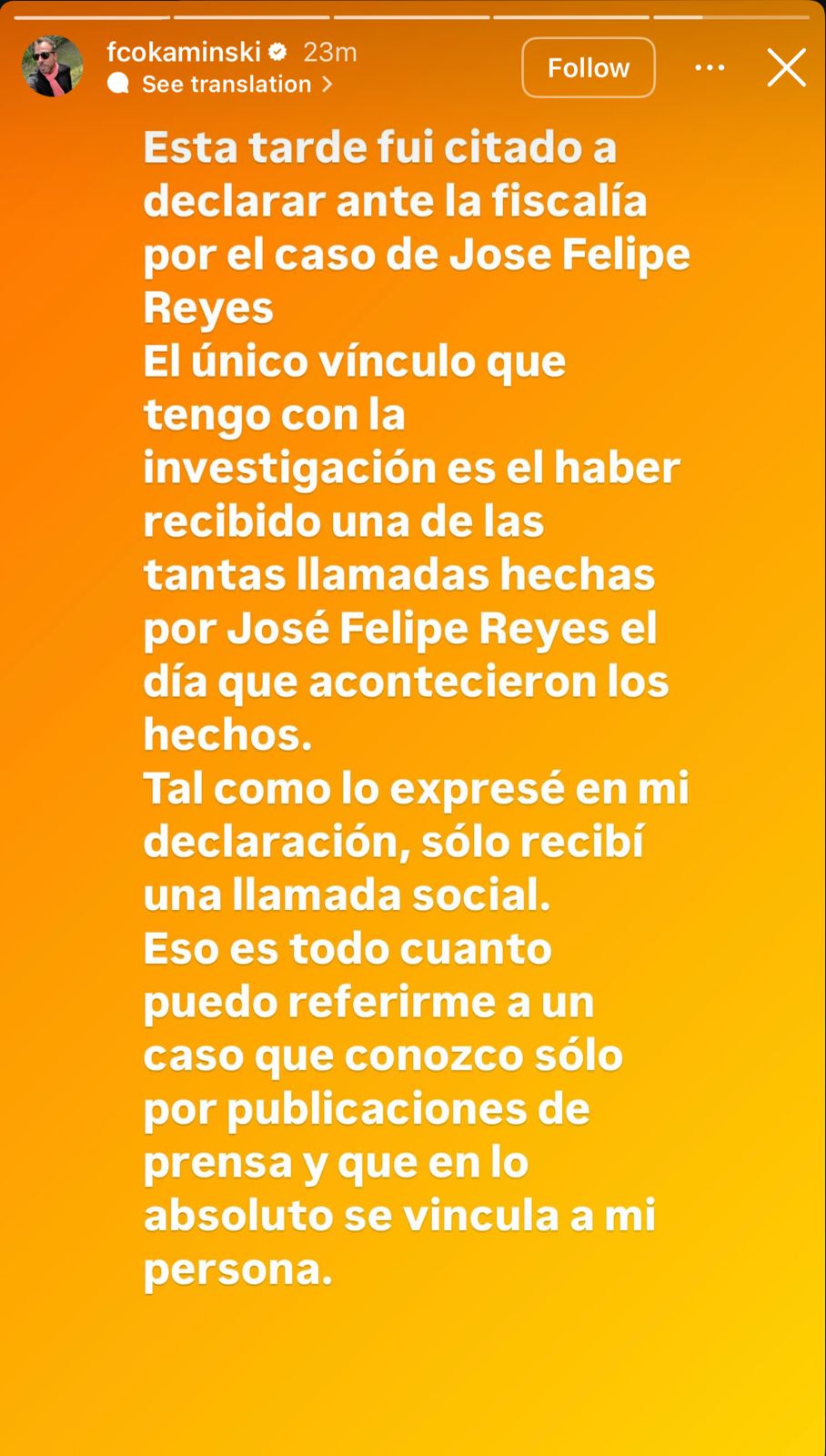 Francisco Kaminski aclaró su vínculo con el caso del asesinato del Rey de Meiggs