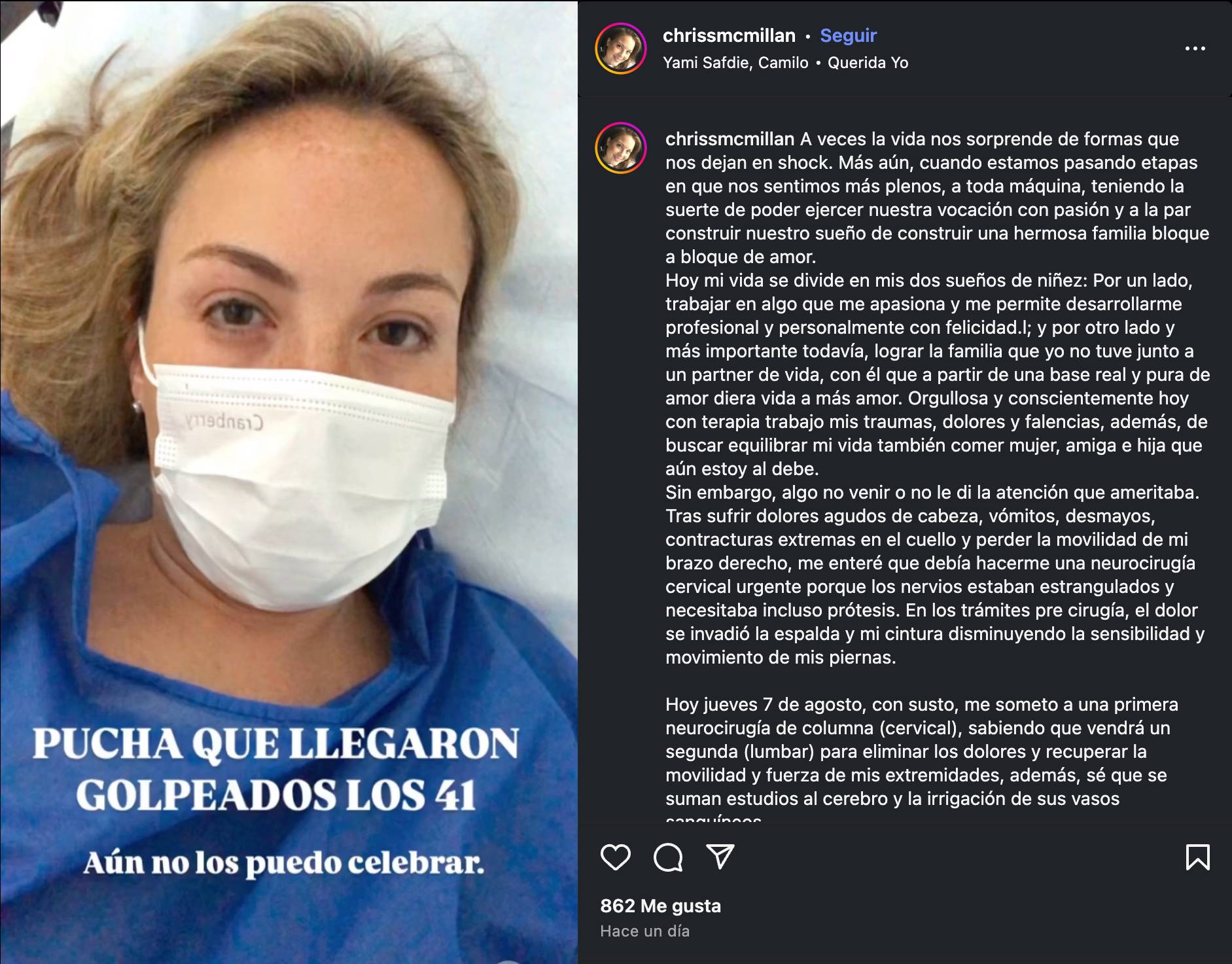 Periodista Chriss Mc Millan reveló compleja cirugía 