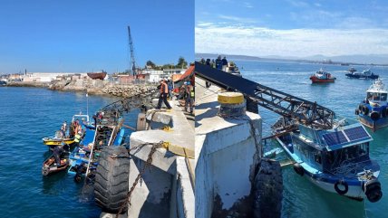   Grúa se desplomó sobre embarcación en el muelle de Quintero: Un lesionado fue evacuado 