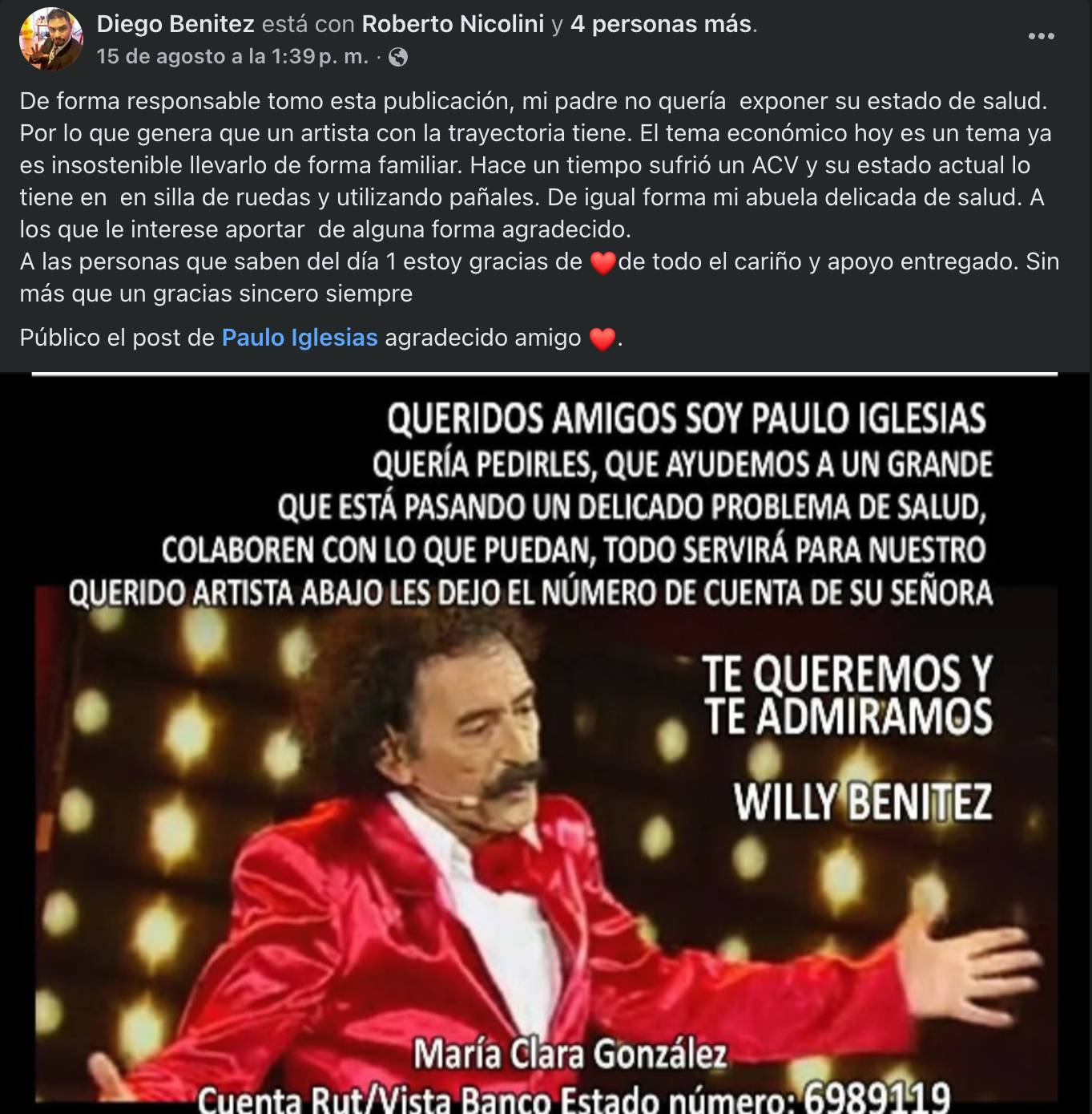 Hijo de Willy Benítez expuso delicado estado de salud del comediante