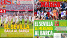 El Sevilla de Alexis y Suazo acaparó las portadas en España tras golear a Barcelona