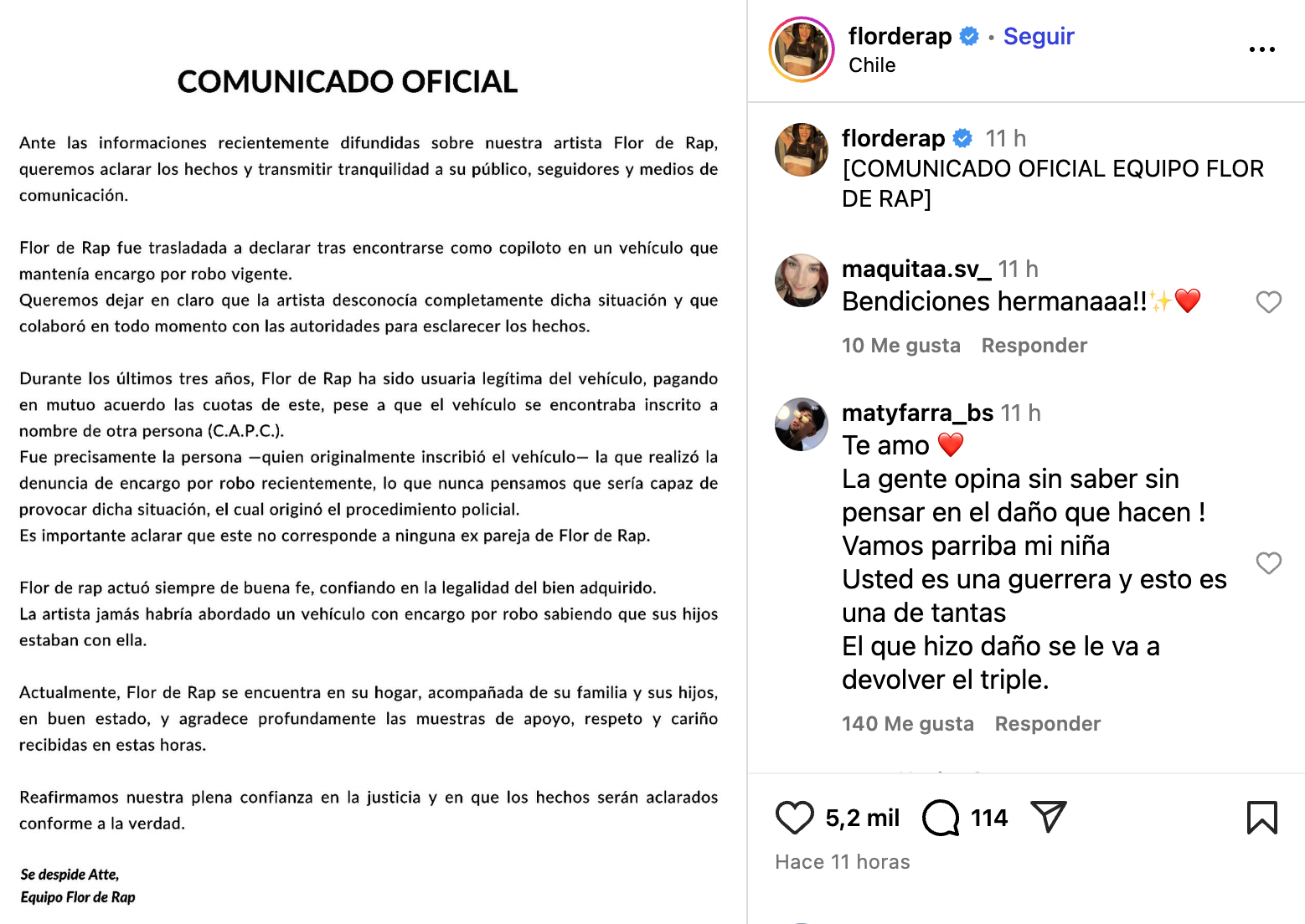 Flor de rap vehículo con encargo por robo Flor de rap habló de su detención