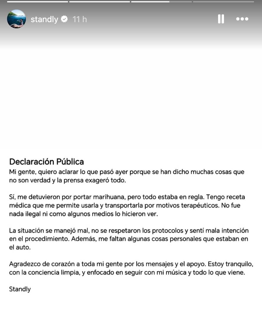 Standly "aclara" detención por conducir bajo los efectos de las drogas Standly "aclara" detención por conducir bajo los efectos de las drogas