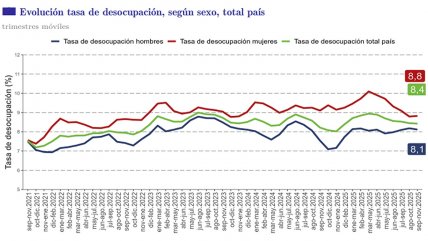 Desempleo subió 0,2 puntos y llegó a 8,4% entre septiembre y noviembre