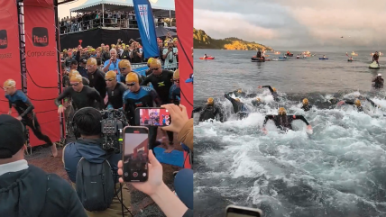 La largada del Ironman 70.3 de Pucón 2026