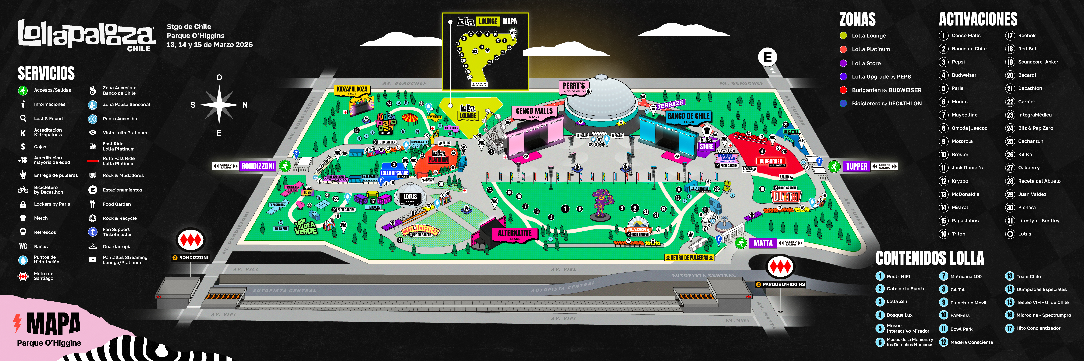 Lollapalooza Chile 2026: este es el mapa oficial de su regreso al Parque O'Higgins